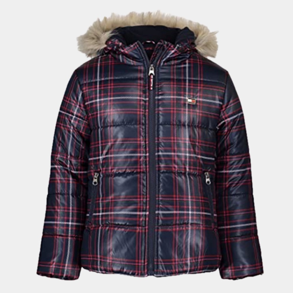Tommy Hilfiger Girls Puffer Jacket with Faux Fur Hood